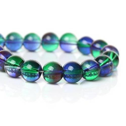 25 perles en verre 8mm  brillantes vert/violet 