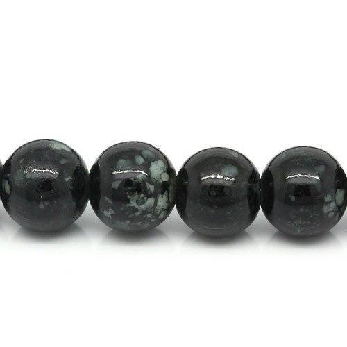 25 perles verre 10mm  marbrées noir/gris 