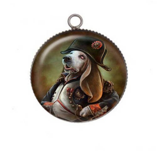 1 pendentif cabochon rond en résine 25mm chien déguisé 01 