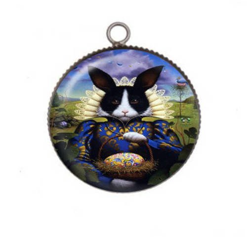 1 pendentif cabochon rond en résine 25mm chien déguisé 02 