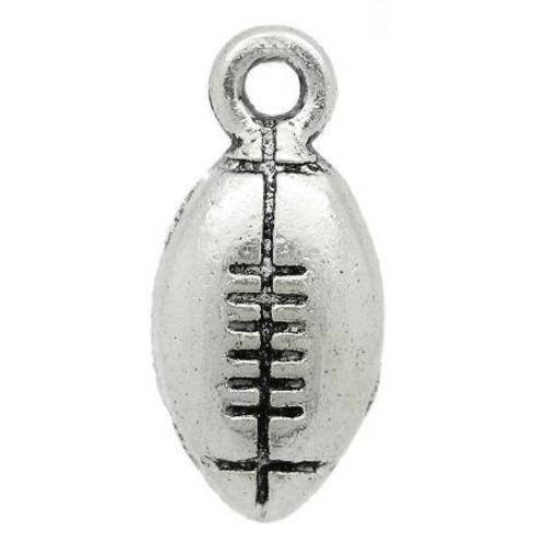 5 breloques pendentif ballon de rugby  en métal argenté 
