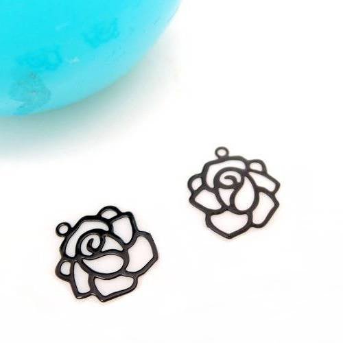4 estampes breloques filigrané rose métal fin argenté 14mm