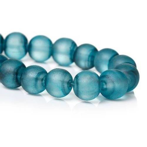 25 perles en verre 8mm  ronde givrée bleue 