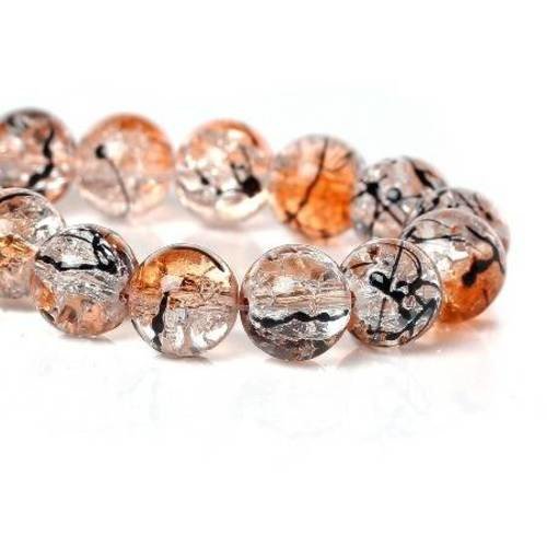 25 perles en verre 10mm craquelées orange avec tréfilé noir 