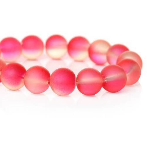 20 perles en verre 10mm  ronde givrée rose fuchsia 