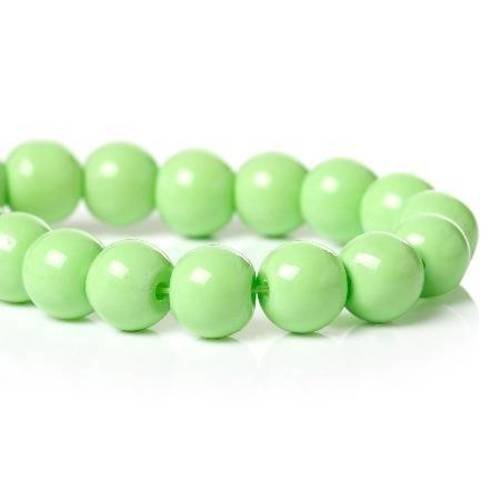 25 perles en verre 8mm  ronde brillante vert tendre 