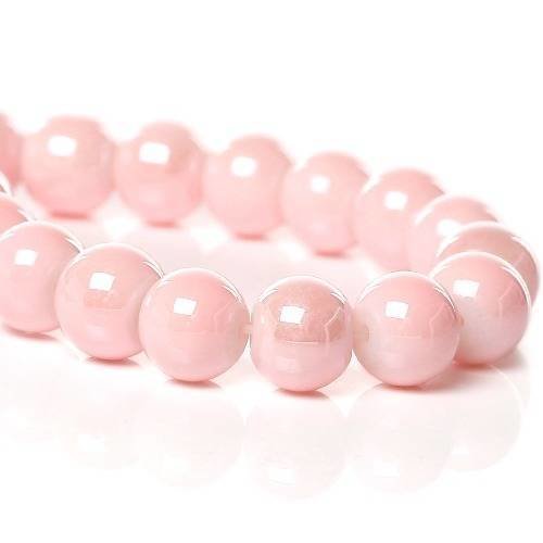 25 perles en verre 8mm  ronde imitation céramique rose 