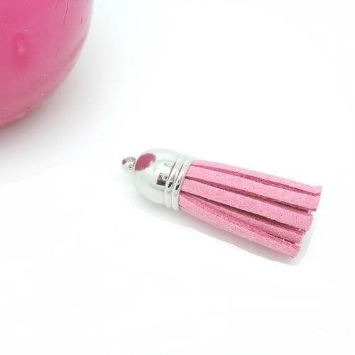 1 pompon pendentif 35mm en suedine col rose dk pink 