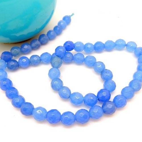 12 perles de jade 6mm ronde facettée bleu jean 