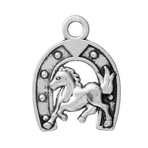 3 breloques pendentif fer à cheval en métal argenté 