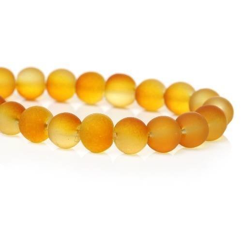 20 perles en verre 8mm  ronde givrée jaune/orange 