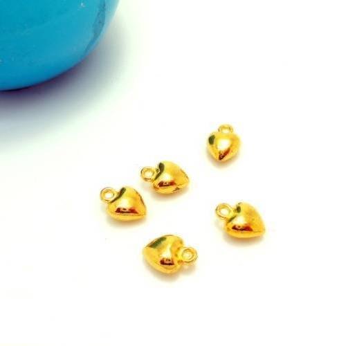 5 breloques pendentifs petit coeur en métal doré 