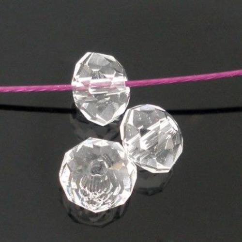 20 perles en verre abacus 4mm facettées col blanc transparent 