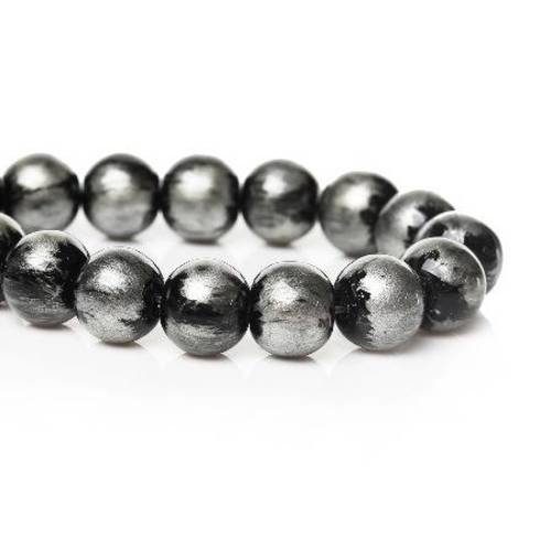 25 perles verre 10mm  fond noir tachetées argent 