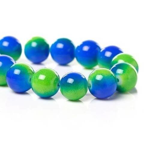 20 perles en verre 10mm  duo  col bleu/vert 