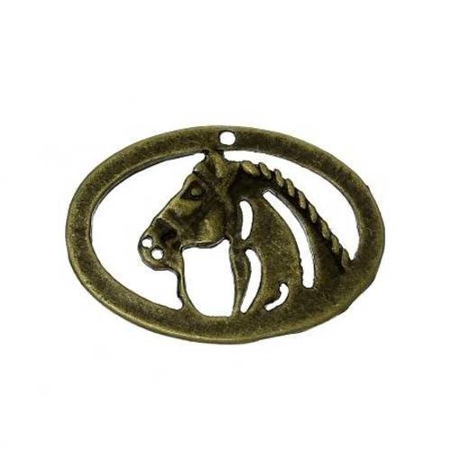 5 breloques pendentifs tete de cheval en métal bronze 