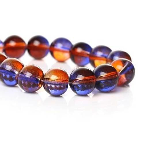 25 perles en verre 10mm  brillantes bicolore oranger/violet 