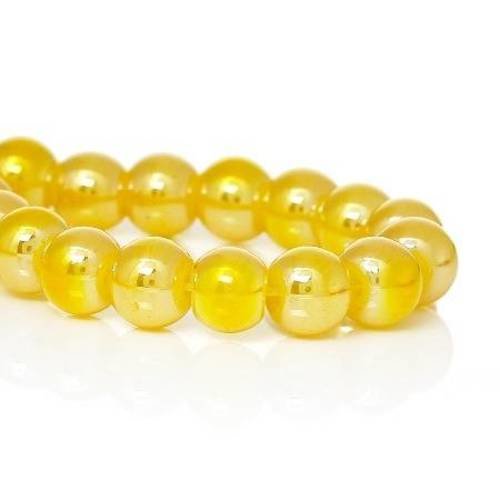 50 perles en verre 6mm brillantes col jaune ab 