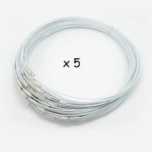 5 tour de cou 45cm câble acier gainé  coloris blanc 