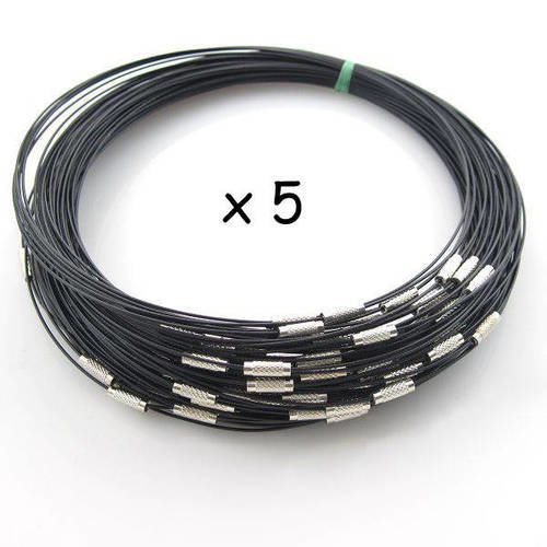 5 tour de cou câble acier gainé  coloris noir 