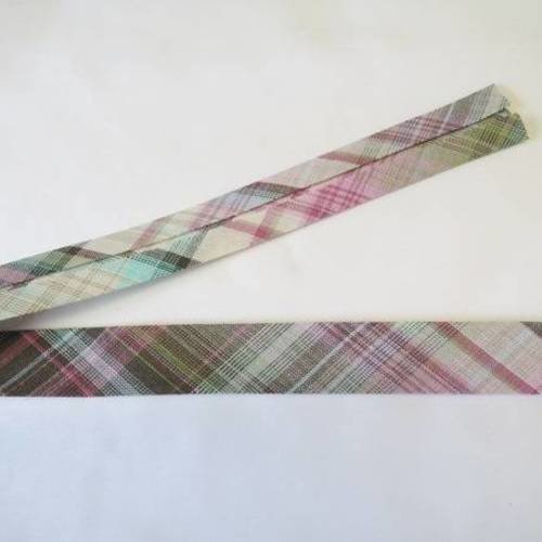 50cm  ruban biais ecossais vert/rose/blanc 100% coton 