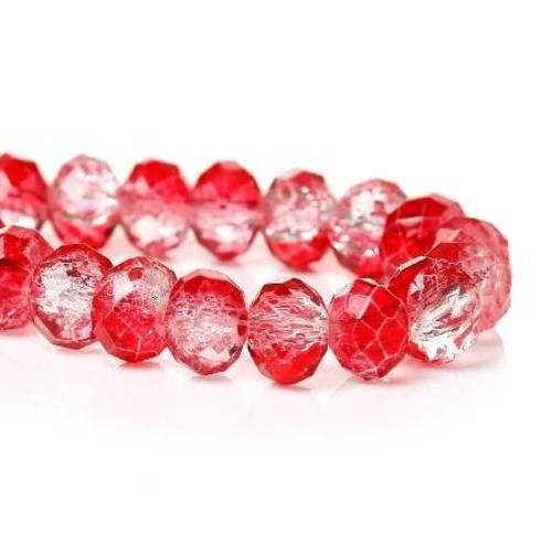 20 perles en verre abacus 8mm facettées col rouge/blanc ab 