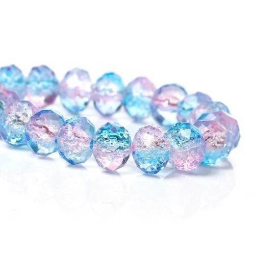 20 perles en verre abacus 8mm facettées col bleu/rose ab 