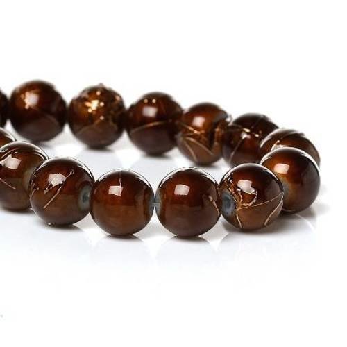 30 perles en verre 8mm marron avec tréfilé 