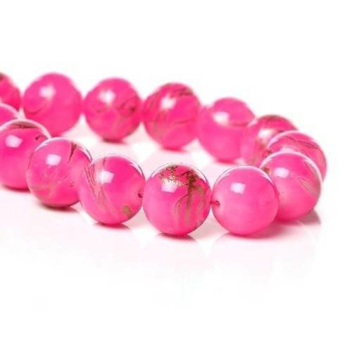 20 perles en verre 10mm fuchsia avec tréfilé doré 