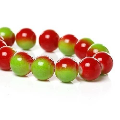 20 perles en verre 10mm  duo  col vert/rouge 