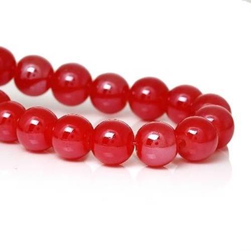 25 perles en verre 8mm brillantes col rouge 