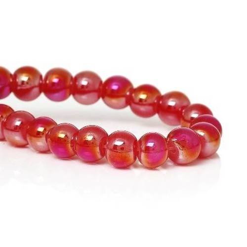 50 perles en verre 6mm brillantes col rouge ab 