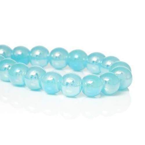 50 perles en verre 6mm brillantes col bleu clair 