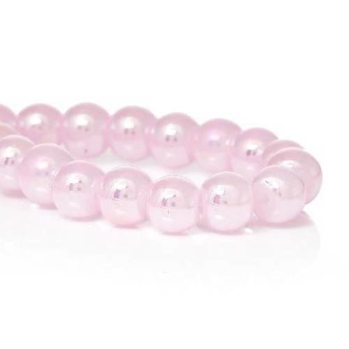 50 perles en verre 6mm brillantes col rose pale 