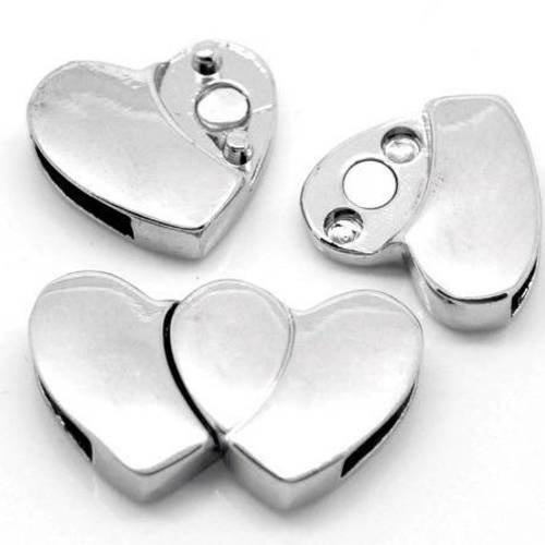 1 fermoir magnétique coeur en métal argenté 