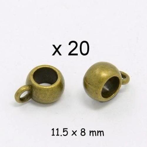20 bélieres perles rondes 11.5x8mm en métal col bronze 