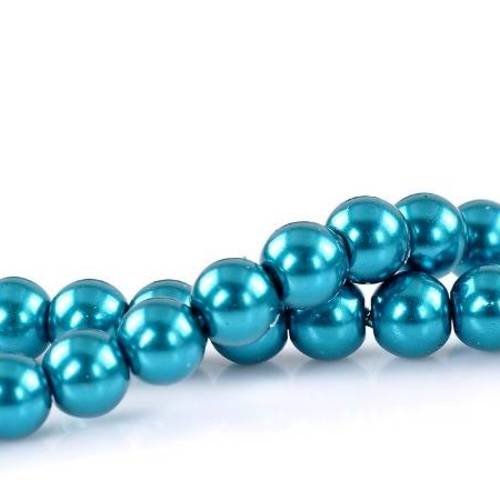 50 perles en verre 8mm nacrées couleur paon 