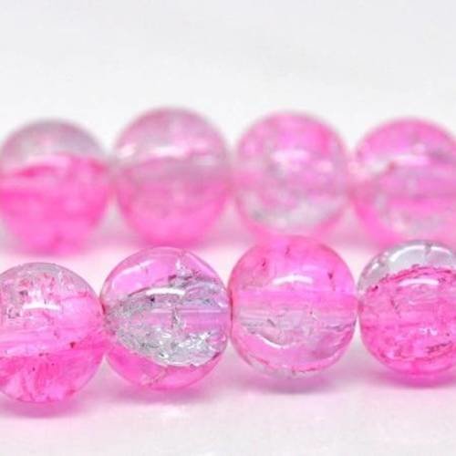 25 perles verre 10mm craquelées blanc/rose 