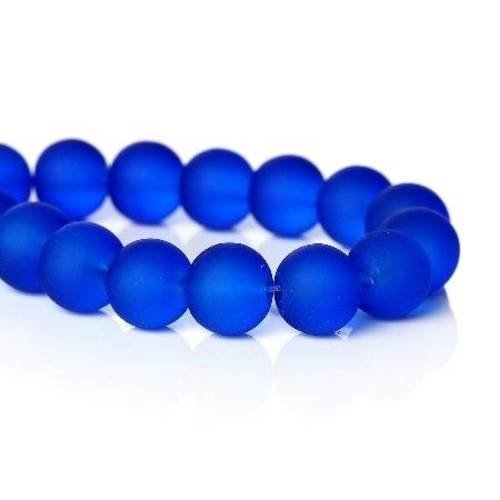 20 perles en verre 10mm  ronde givrée bleu 