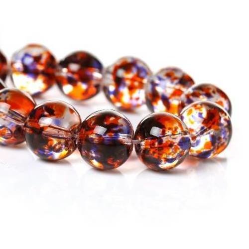 20 perles en verre 10mm  ronde tachetée orange et violet 