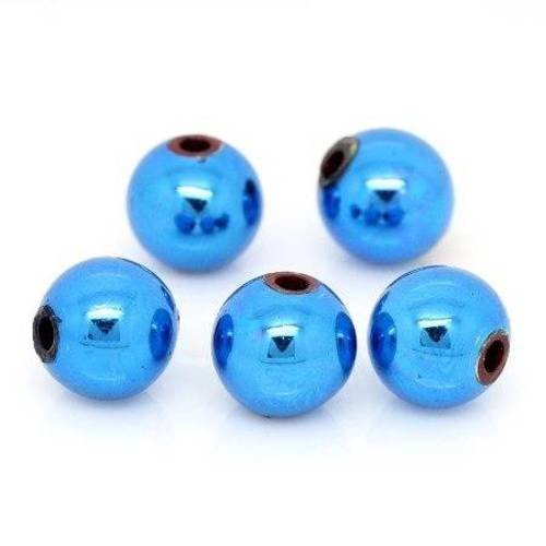 30 perles acrylique 8mm bleu brillant 