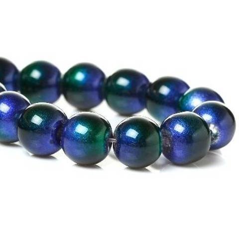 25 perles en verre  8mm  bicolore bleu violet/vert 