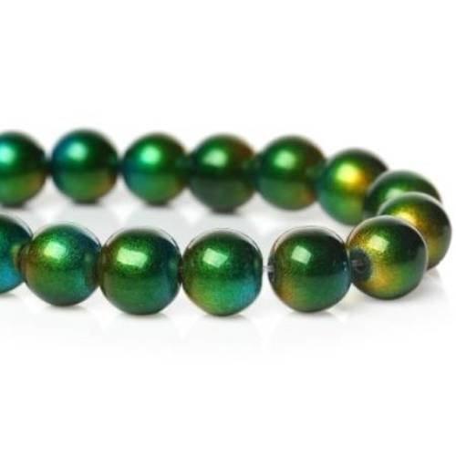 25 perles en verre  8mm  bicolore bleu vert/jaune or 