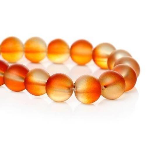 20 perles en verre 10mm  ronde givrée jaune oranger 