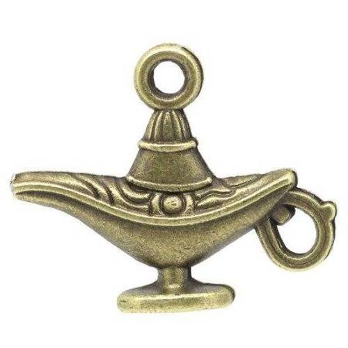 5 breloques pendentifs lampe à huile en métal col bronze 