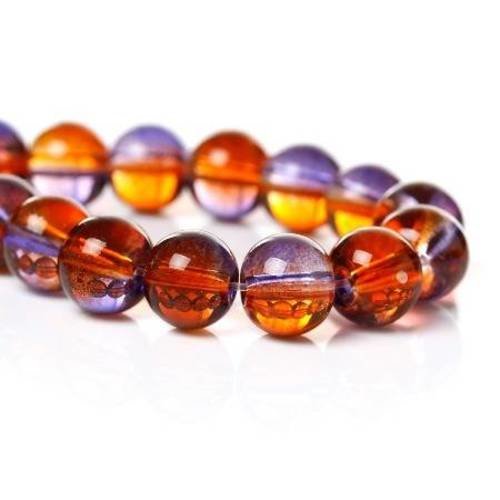 25 perles en verre 8mm  brillantes oranger/violet 
