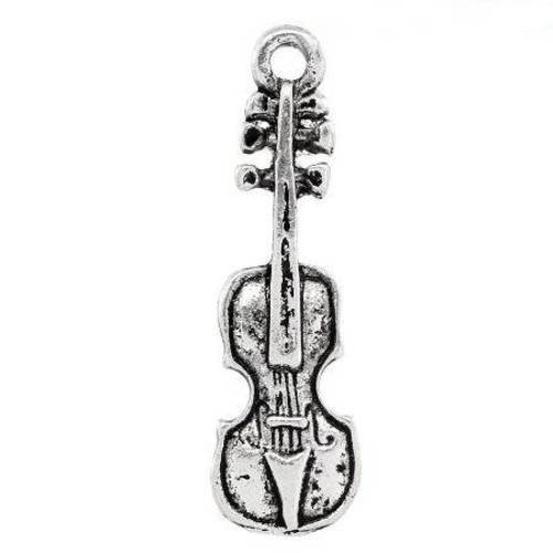 5 breloques pendentifs violon en métal argenté vieillit 