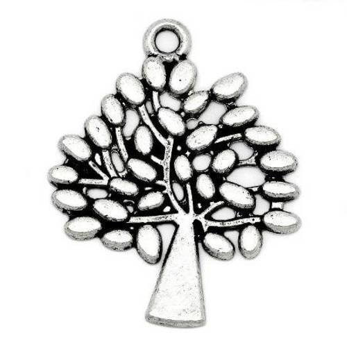 3 breloques pendentifs arbre 30x23mm en métal argenté 