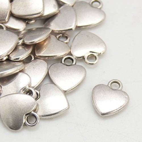 10 breloques pendentif coeur plat et lisse en métal argenté 
