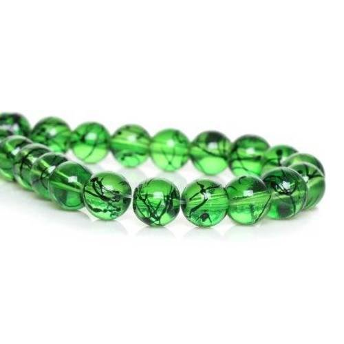 20 perles verre 10mm vert pré  avec filet noir 